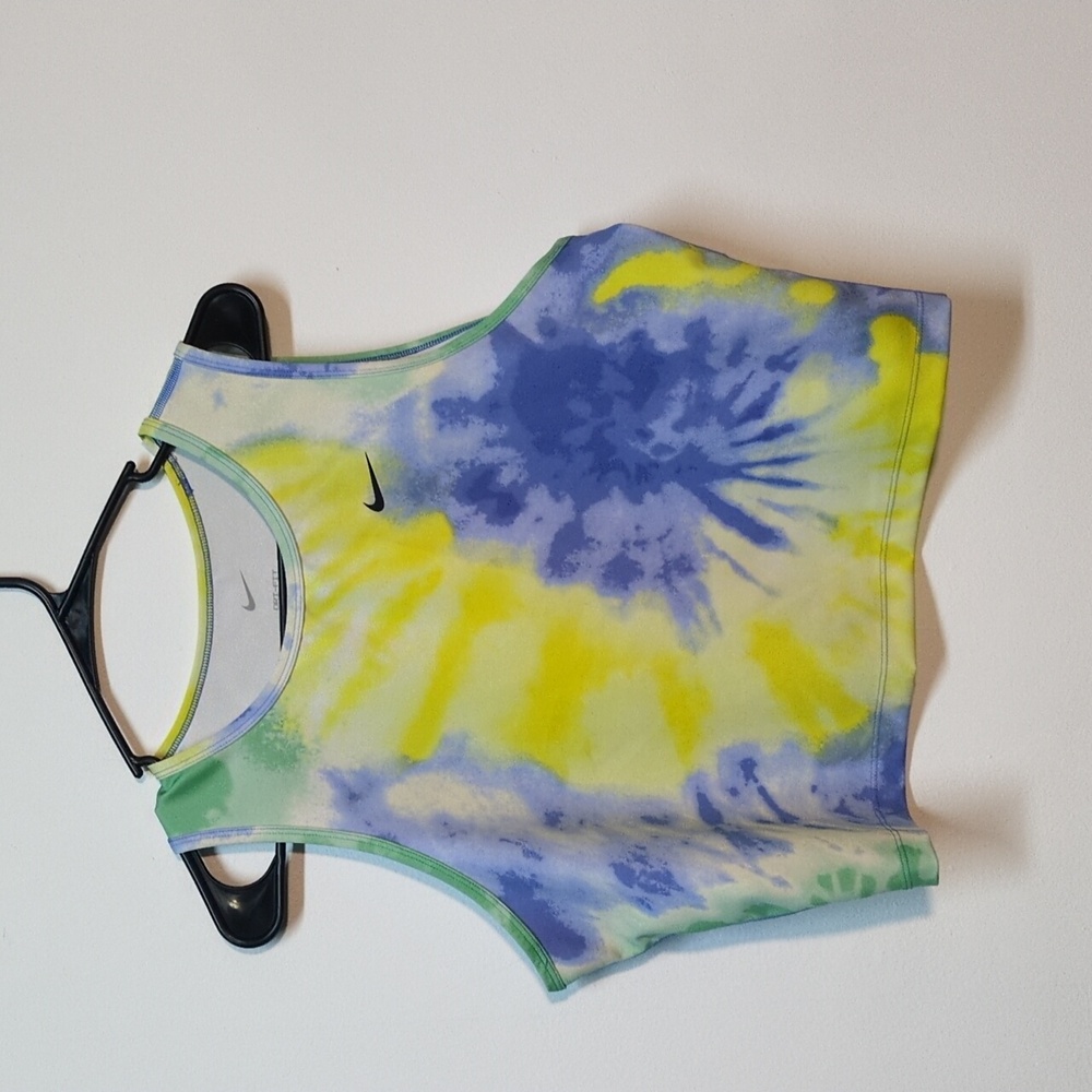 Nike Training Dri-FIT Fast tie dye Cropped Tank Top Yellow Blue, Size XL